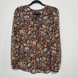 Floral Boho Sheer Blouse by ANA- Black and Orange Size Medium